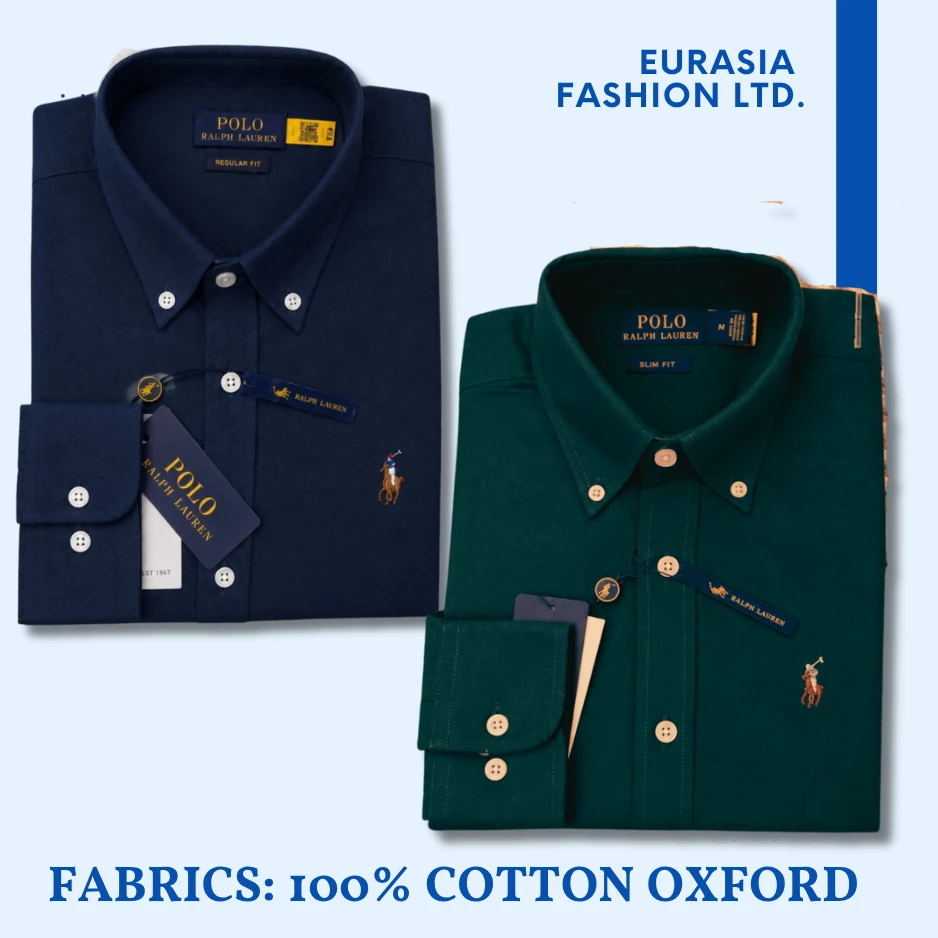 2 Pes Combo - Regular Fit Garment-Dyed Oxford Shirt-Navy Blue / Green