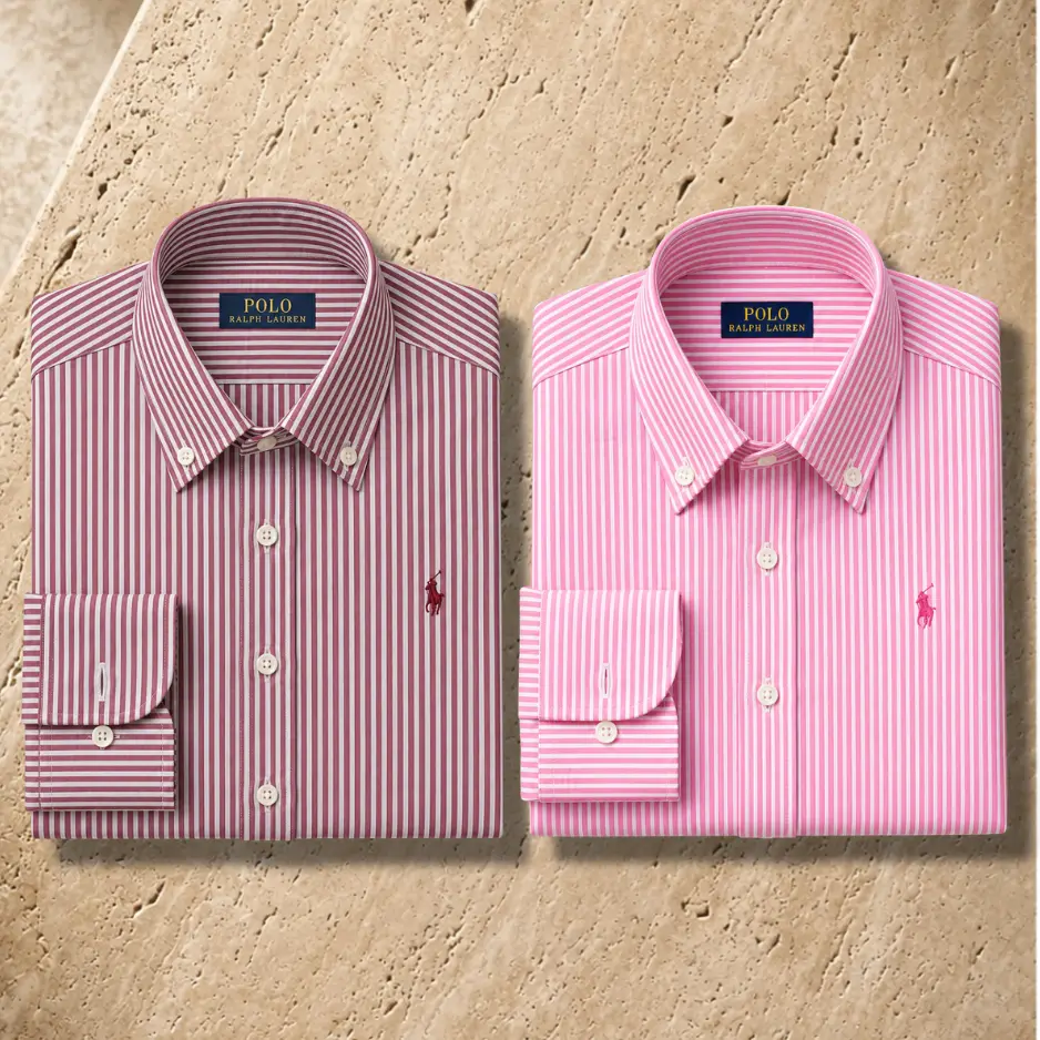 2 Pes Combo- Custom Fit Striped Stretch Poplin Shirt (Colour: Carmel Wine /Pink/White)