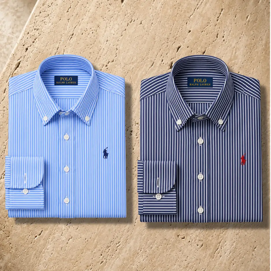 2 Pes Combo-Custom Fit Striped Stretch Poplin Shirt (Colour: Light Navy/Blue)